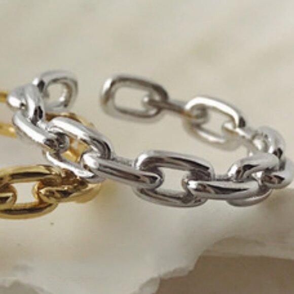 NEW 925 Sterling Silver Link Chain Adjustable Ring - Picture 2 of 6